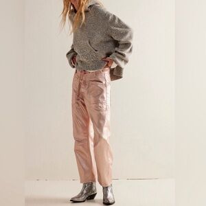Free people moxie metallic pull on barrel jeans